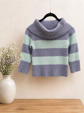 Bebe Striped Knit Cowl Neck Sweater Size M Fits XS/S Cozy Pullover